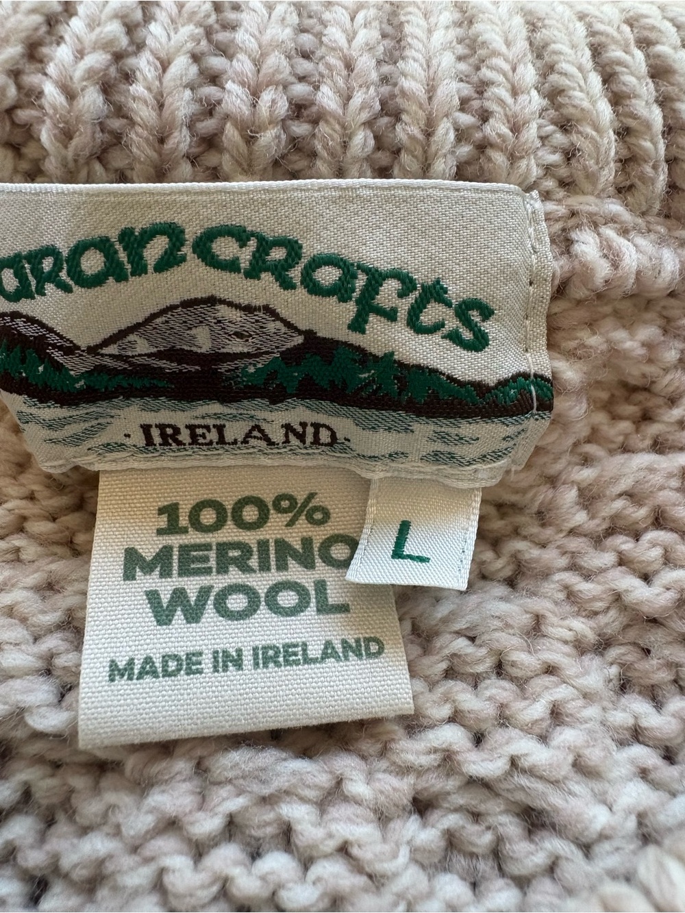 Aran Crafts Cream Irish Wool Cardigan Unisex Size L Men’s Women’s Pockets - Picture 3 of 5